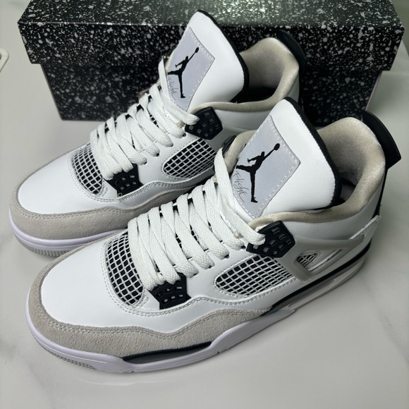 Jordan Other - Men's Mid White/ Gray/ Black Sneakers Shoes -Jordan 4 Military Black Edition
